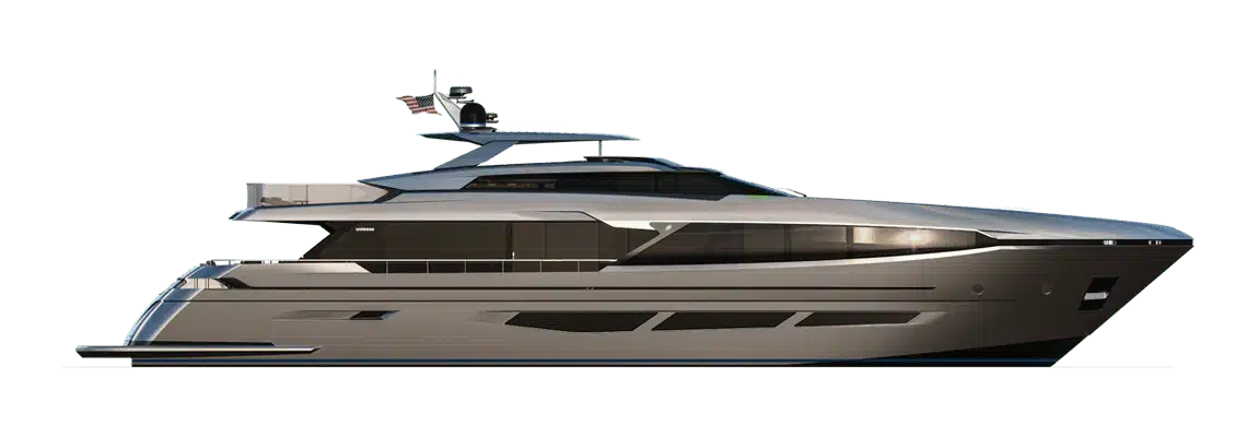 A sleek, modern luxury superyacht shown in a clean profile view against a white background.